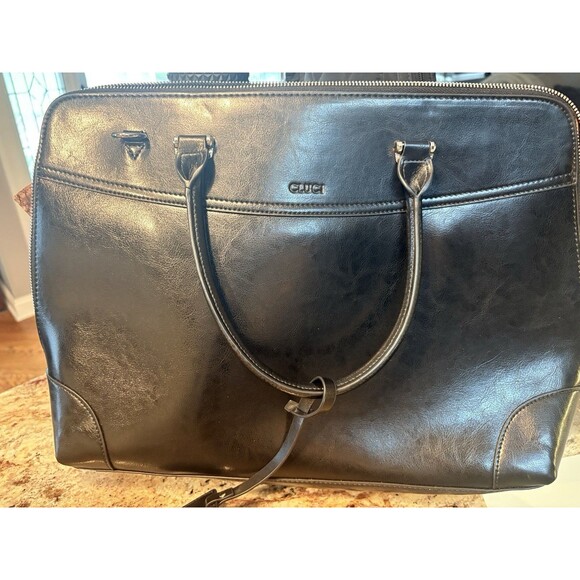 CLUCI NWOT  Refined Leather Briefcase 15" Laptop  Bag Black Large Tote - Picture 7 of 15